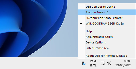 USB for Remote Desktopp menu